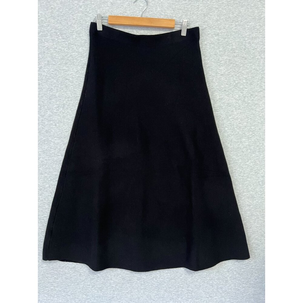 Milano Black Thick Soft Knit A-Line Midi Skirt Womens Size L‎ Rayon Blend
